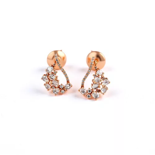 14K rozé arany fülbevaló rózsa gyémántokkal