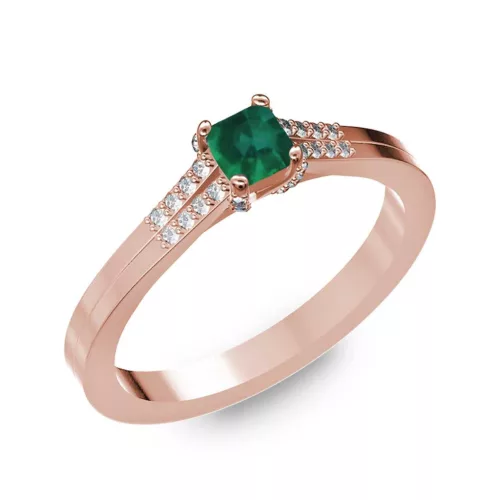 Ékszerpalota eljegyzési gyűrű 0.25ct princess smaragd BRK006 rozé arany 