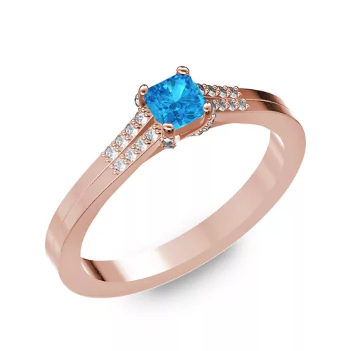 Ékszerpalota eljegyzési gyűrű 0.25ct kék princess topázzal BRK006 rozé arany 