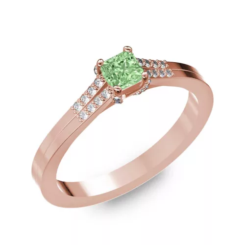 Ékszerpalota eljegyzési gyűrű 0.25ct zöld princess gyémánttal BRK006 rozé arany 