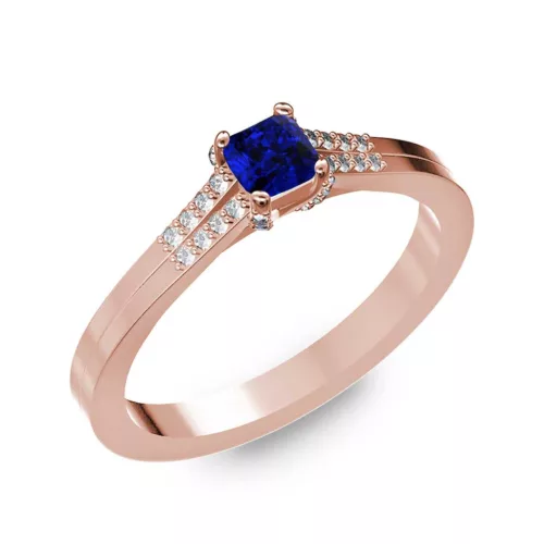 Ékszerpalota eljegyzési gyűrű 0.25ct kék princess diffusion zafírral BRK006 rozé arany 