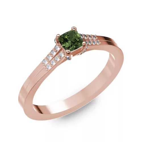 Ékszerpalota eljegyzési gyűrű 0.25ct zöld princess zafírral BRK006 rozé arany 