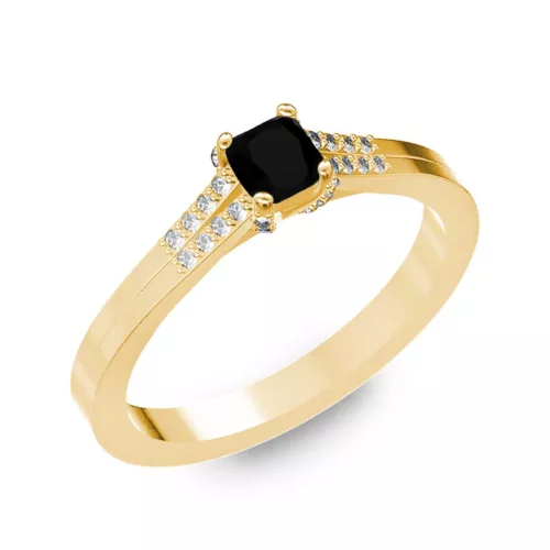 Ékszerpalota eljegyzési gyűrű 0.25ct fekete princess gyémánttal BRK006 sárga arany 
