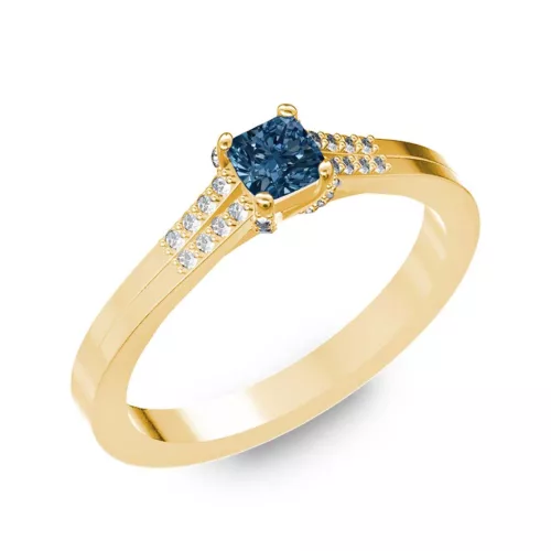 Ékszerpalota eljegyzési gyűrű 0.25ct kék princess gyémánttal BRK006 sárga arany 