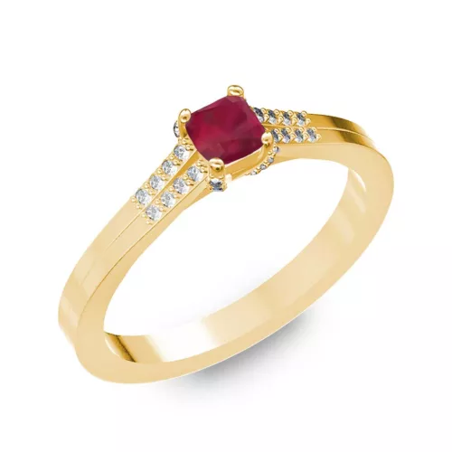 Ékszerpalota eljegyzési gyűrű 0.25ct princess rubinnal BRK006 sárga arany 