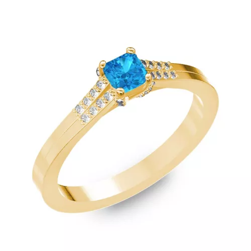 Ékszerpalota eljegyzési gyűrű 0.25ct kék princess topázzal BRK006 sárga arany 