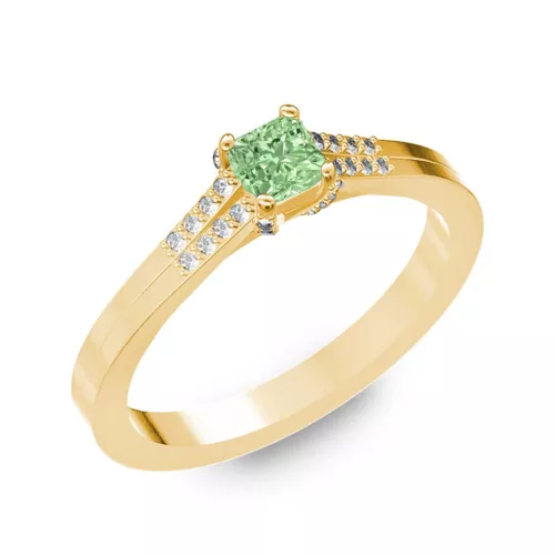 Ékszerpalota eljegyzési gyűrű 0.25ct zöld princess gyémánttal BRK006 sárga arany 