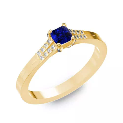 Ékszerpalota eljegyzési gyűrű 0.25ct kék princess diffusion zafírral BRK006 sárga arany 