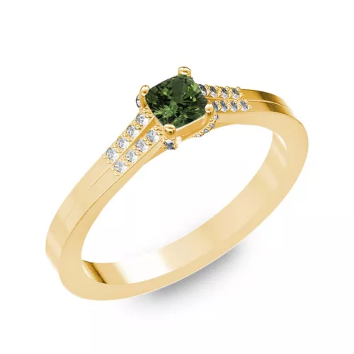 Ékszerpalota eljegyzési gyűrű 0.25ct zöld princess zafírral BRK006 sárga arany 