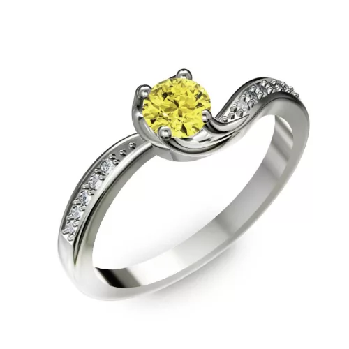 Ékszerpalota eljegyzési gyűrű 0,4ct sárga gyémánttal BRK069 fehér arany