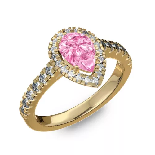 Ékszerpalota eljegyzési gyűrű 1ct pink csepp zafír BRK074 sárga arany 