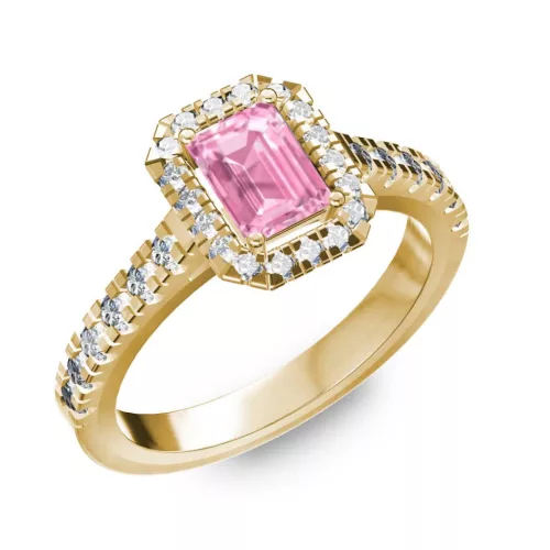 Ékszerpalota eljegyzési gyűrű 1ct pink smaragd zafírral BRK075 sárga arany 