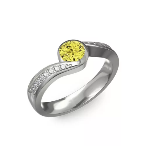 Ékszerpalota eljegyzési gyűrű 0,4ct sárga gyémánttal BRK077 fehér arany 