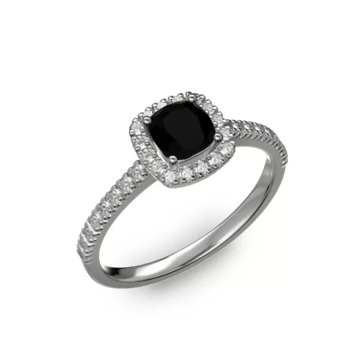 Ékszerpalota eljegyzési gyűrű 0.5ct fekete cushion gyémánttal BRK 185 fehér arany