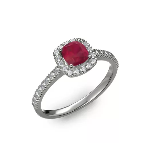 Ékszerpalota eljegyzési gyűrű 0.5ct cushion rubinnal BRK 185 fehér arany