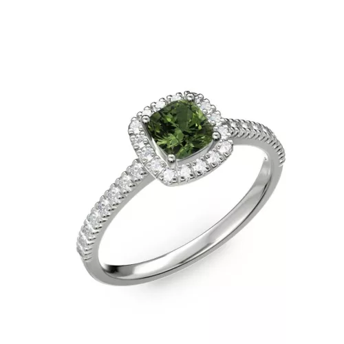 Ékszerpalota eljegyzési gyűrű 0.5ct zöld cushion zafírral BRK 185 fehér arany