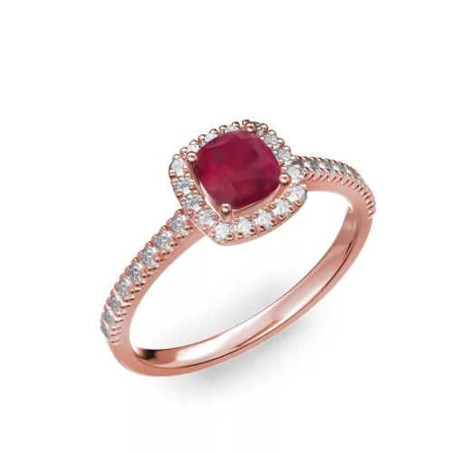 Ékszerpalota eljegyzési gyűrű 0.5ct cushion rubinnal BRK 185 rozé arany