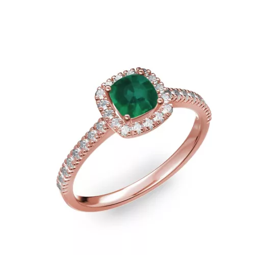 Ékszerpalota eljegyzési gyűrű 0.5ct cushion smaragddal BRK 185 rozé arany