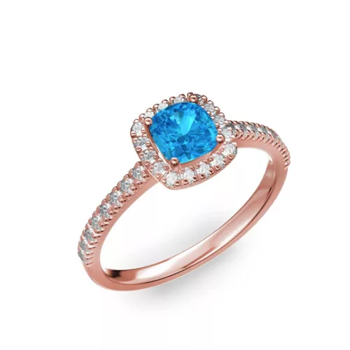 Ékszerpalota eljegyzési gyűrű 0.5ct kék cushion topázzal BRK 185 rozé arany