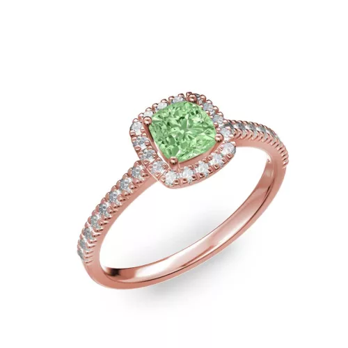Ékszerpalota eljegyzési gyűrű 0.5ct zöld cushion gyémánttal BRK 185 rozé arany