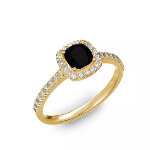 Ékszerpalota eljegyzési gyűrű 0.5ct fekete cushion gyémánttal BRK 185 sárga arany