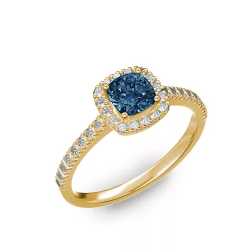 Ékszerpalota eljegyzési gyűrű 0.5ct kék cushion gyémánttal BRK 185 sárga arany