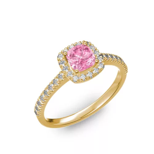 Ékszerpalota eljegyzési gyűrű 0.5ct pink cushion zafírral BRK 185 sárga arany