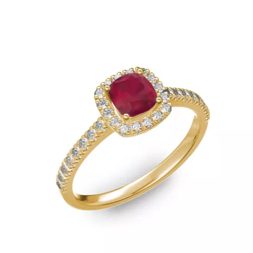 Ékszerpalota eljegyzési gyűrű 0.5ct cushion rubinnal BRK 185 sárga arany