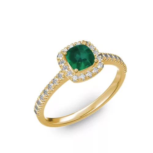 Ékszerpalota eljegyzési gyűrű 0.5ct cushion smaragddal BRK 185 sárga arany