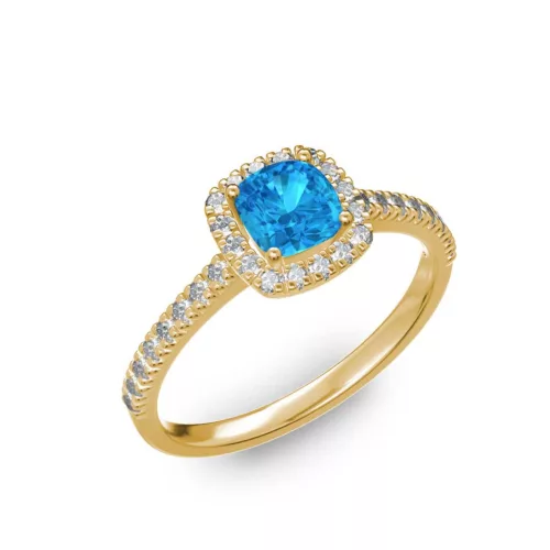Ékszerpalota eljegyzési gyűrű 0.5ct kék cushion topázzal BRK 185 sárga arany