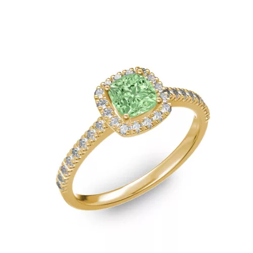 Ékszerpalota eljegyzési gyűrű 0.5ct zöld cushion gyémánttal BRK 185 sárga arany