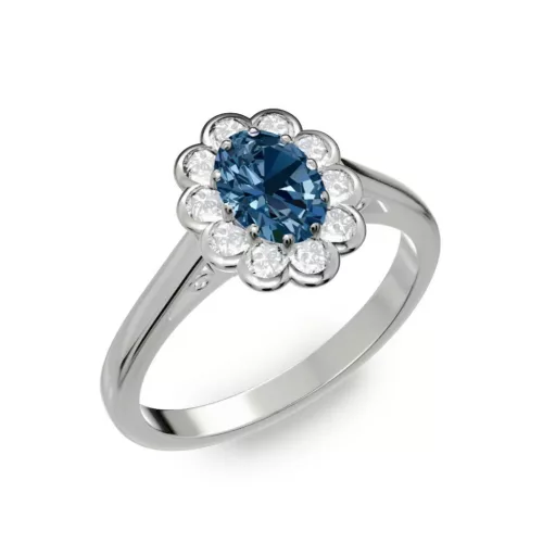 Ékszerpalota eljegyzési gyűrű 0.5ct kék ovális gyémánttal BRK 195 fehér arany