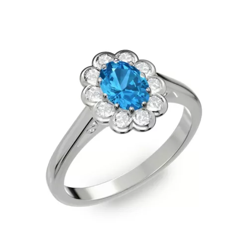 Ékszerpalota eljegyzési gyűrű 0.5ct kék ovális topázzal BRK 195 fehér arany