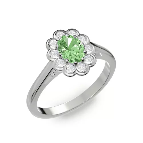Ékszerpalota eljegyzési gyűrű 0.5ct zöld ovális gyémánttal BRK 195 fehér arany