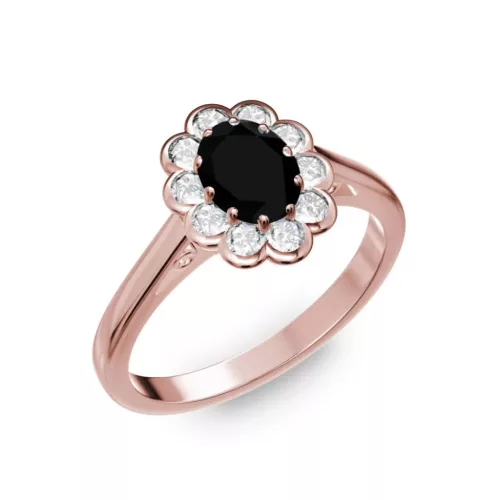 Ékszerpalota eljegyzési gyűrű 0.5ct fekete ovális gyémánttal BRK 195 rozé arany