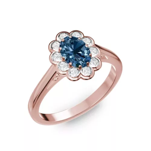 Ékszerpalota eljegyzési gyűrű 0.5ct kék ovális gyémánttal BRK 195 rozé arany