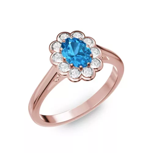 Ékszerpalota eljegyzési gyűrű 0.5ct kék ovális topázzal BRK 195 rozé arany