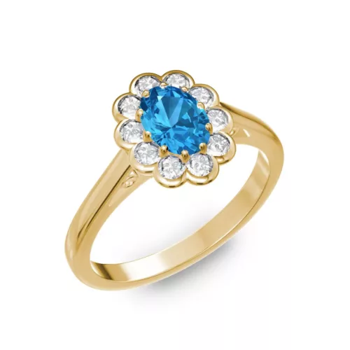 Ékszerpalota eljegyzési gyűrű 0.5ct kék ovális topázzal BRK 195 sárga arany