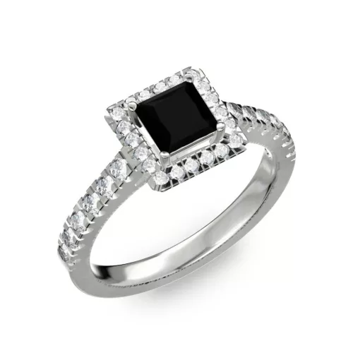 Ékszerpalota eljegyzési gyűrű 0,7ct fekete princess gyémánttal BRK278 fehér arany