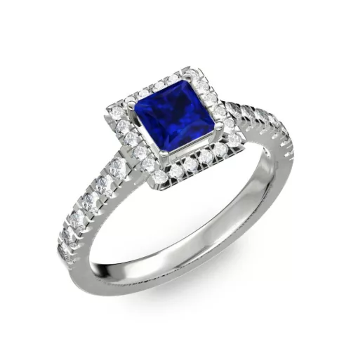 Ékszerpalota eljegyzési gyűrű 0,7ct kék diffusion princess zafírral BRK278 fehér arany