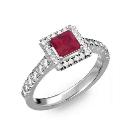 Ékszerpalota eljegyzési gyűrű 0,7ct princess rubinnal BRK278 fehér arany