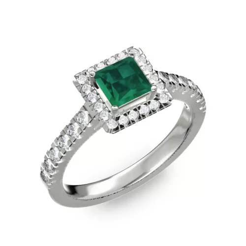 Ékszerpalota eljegyzési gyűrű 0,7ct princess smaragddal BRK278 fehér arany