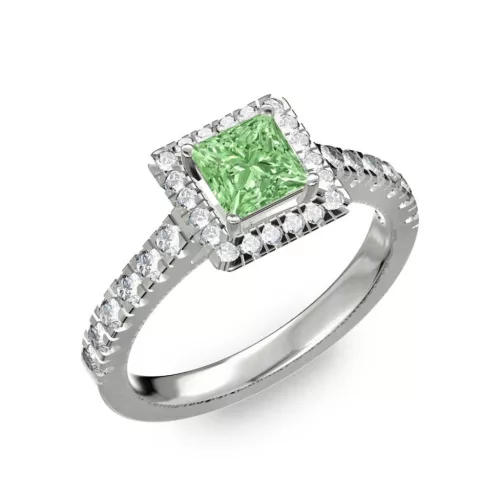Ékszerpalota eljegyzési gyűrű 0,7ct zöld princess gyémánttal BRK278 fehér arany