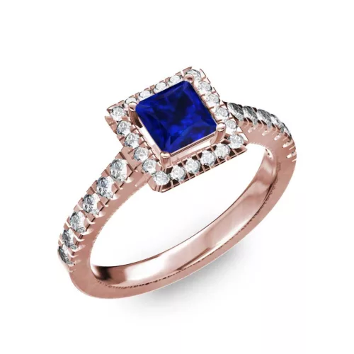 Ékszerpalota eljegyzési gyűrű 0,7ct kék diffusion princess zafírral BRK278 rozé arany