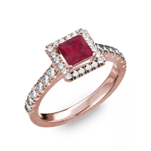 Ékszerpalota eljegyzési gyűrű 0,7ct princess rubinnal BRK278 rozé arany