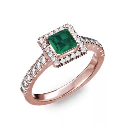 Ékszerpalota eljegyzési gyűrű 0,7ct princess smaragddal BRK278 rozé arany