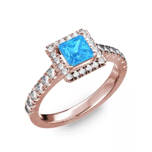 Ékszerpalota eljegyzési gyűrű 0,7ct kék princess topázzal BRK278 rozé arany