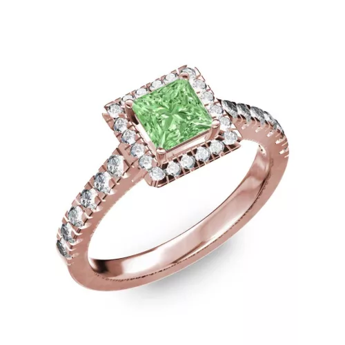 Ékszerpalota eljegyzési gyűrű 0,7ct zöld princess gyémánttal BRK278 rozé arany