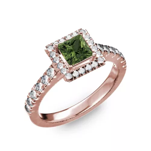 Ékszerpalota eljegyzési gyűrű 0,7ct zöld princess zafírral BRK278 rozé arany