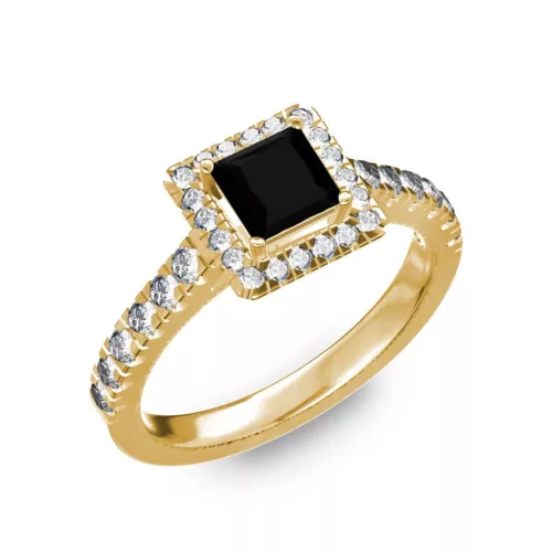 Ékszerpalota eljegyzési gyűrű 0,7ct fekete princess gyémánttal BRK278 sárga arany